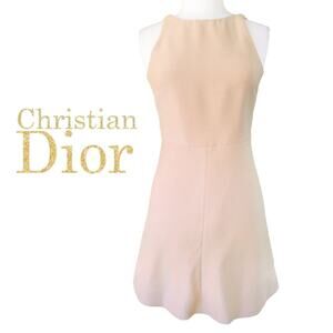 Christian DIOR Sleeveless Fit & Flare Mini Dress  6 Wool Silk Nude Blush Neutral